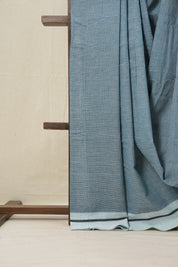 Blue Small Checks Cotton Patteda Anchu Saree - SRBPAS243