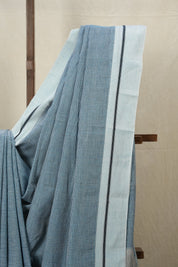 Blue Small Checks Cotton Patteda Anchu Saree - SRBPAS243