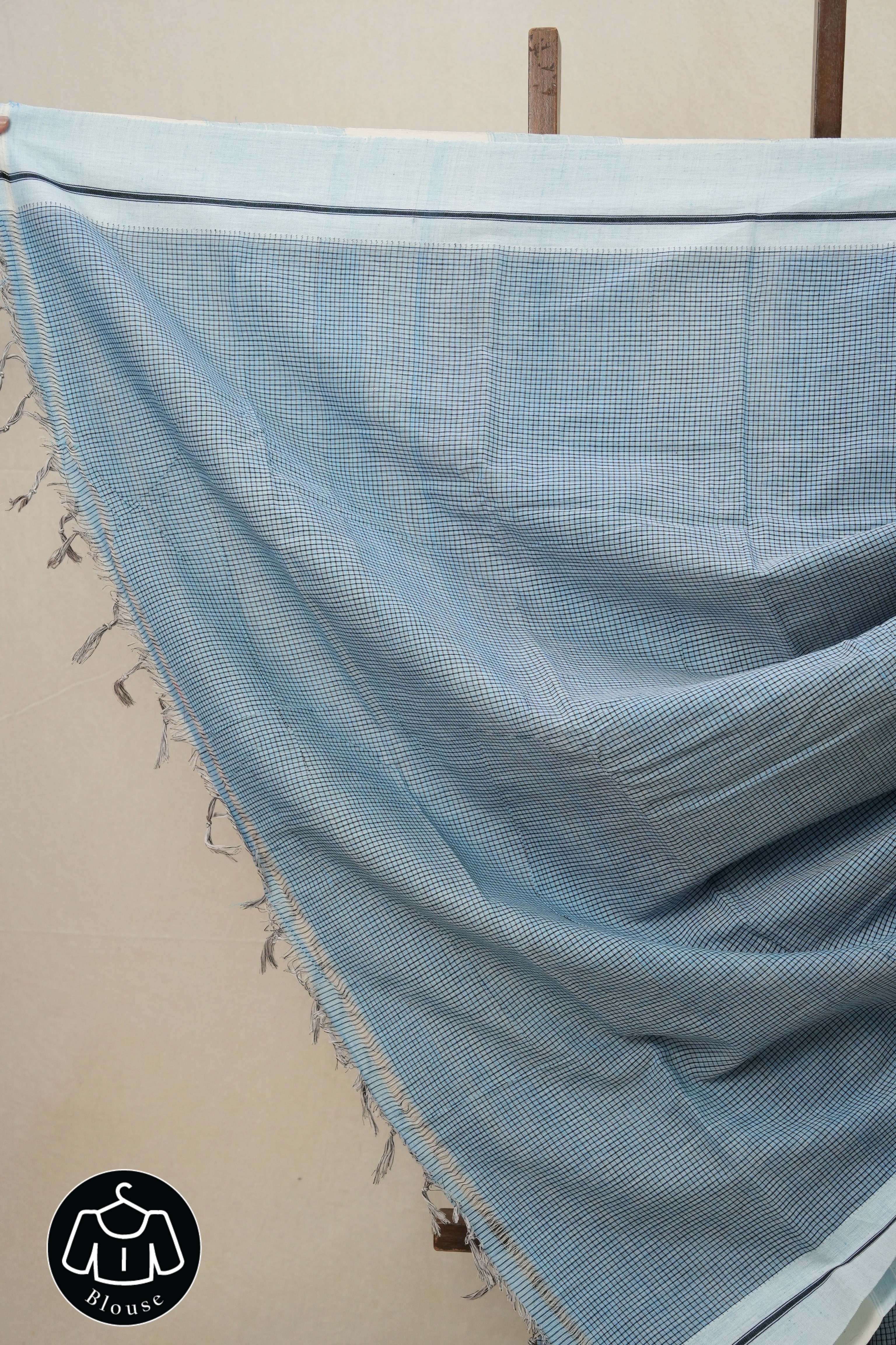 Blue Small Checks Cotton Patteda Anchu Saree - SRBPAS243