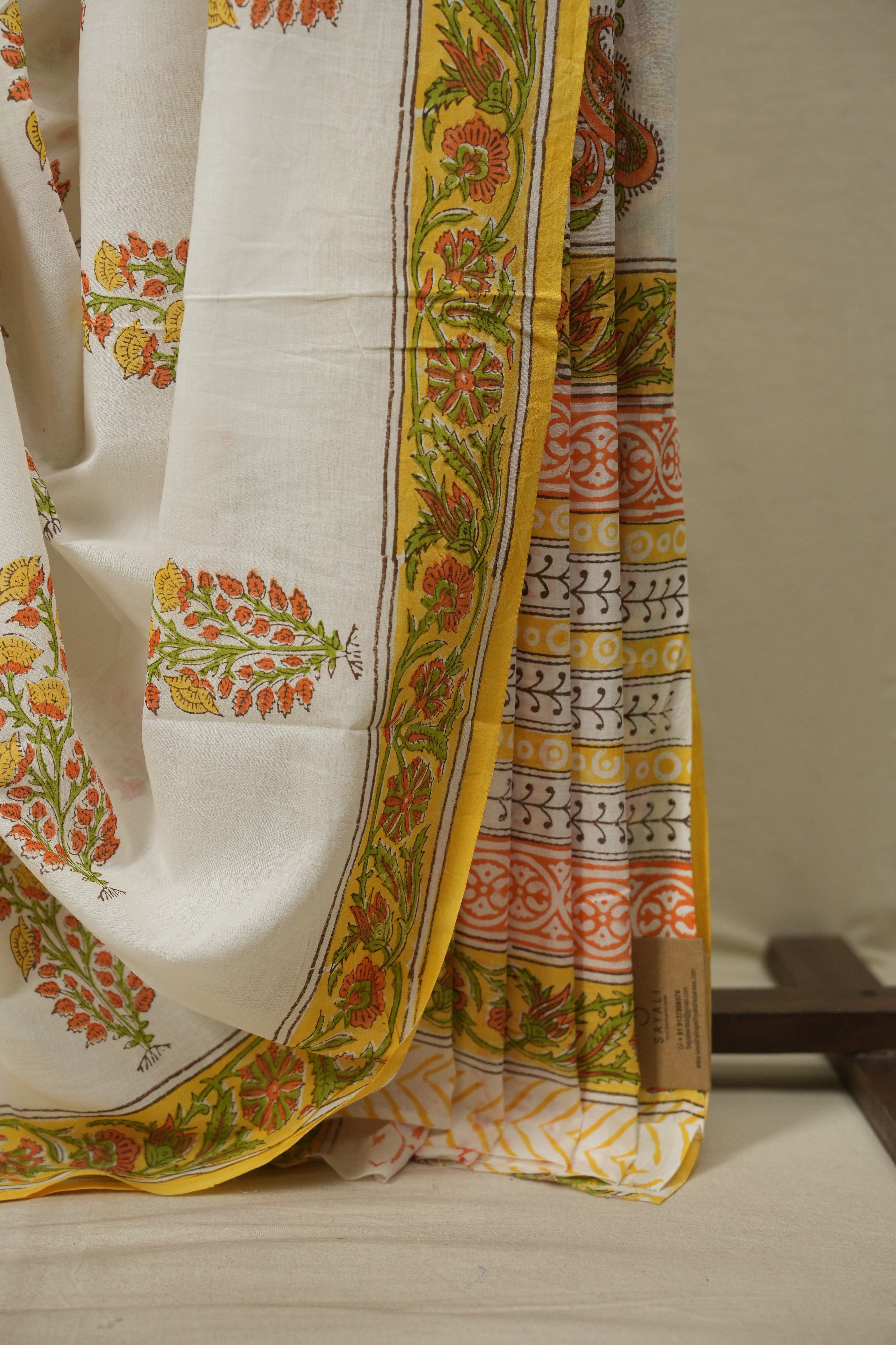 White HBP Cotton Saree - SRWCS3730