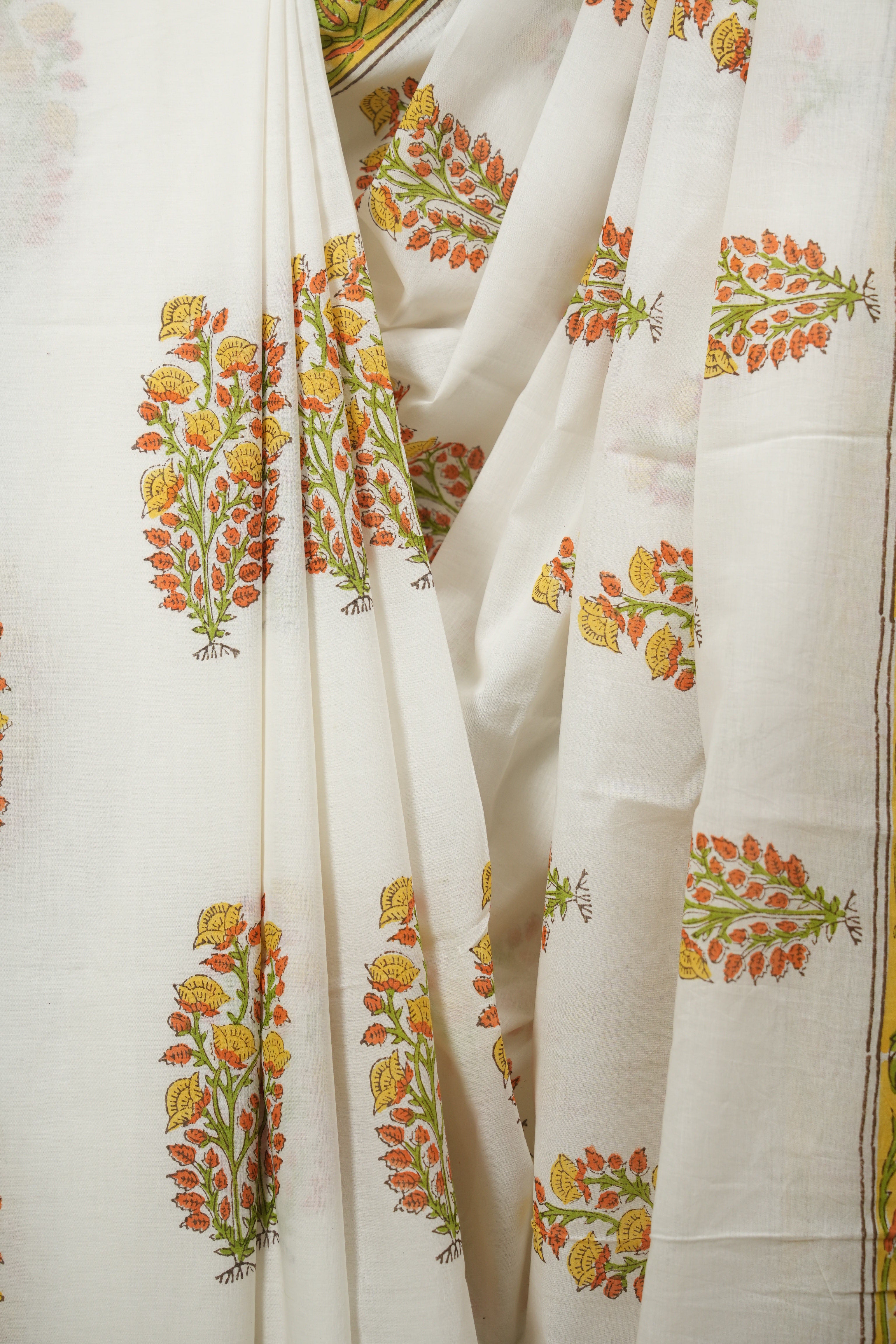 White HBP Cotton Saree - SRWCS3730
