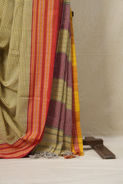 Yellow Big Checks Cotton Patteda Anchu Saree - SRYPAS252
