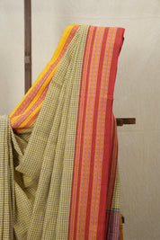 Yellow Big Checks Cotton Patteda Anchu Saree - SRYPAS252