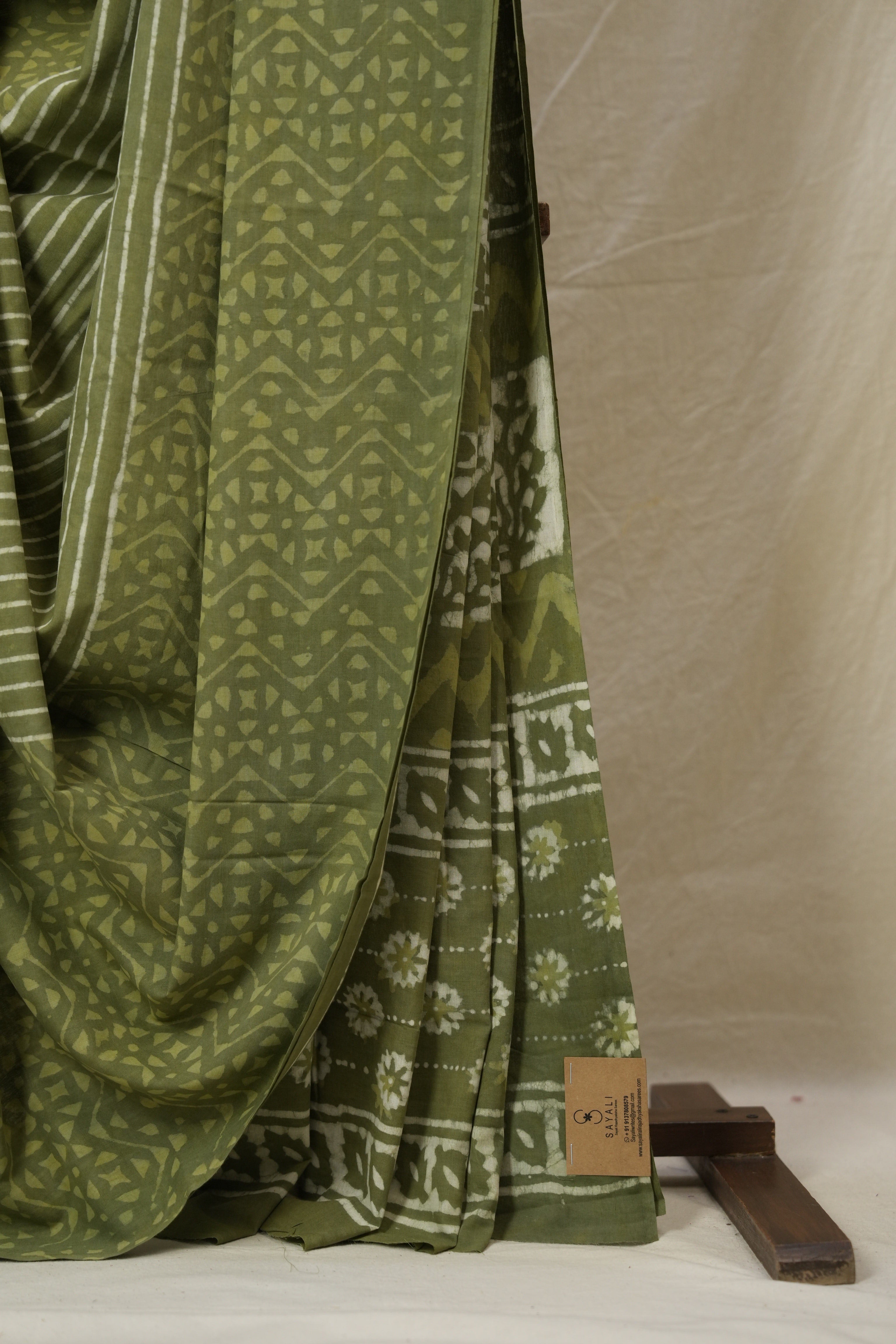 Olive Green HBP Cotton Saree - SROGCS3228