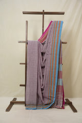 Mauve Plain Cotton Patteda Anchu Saree - SRMPAS291