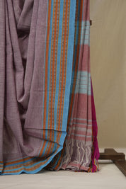 Mauve Plain Cotton Patteda Anchu Saree - SRMPAS291