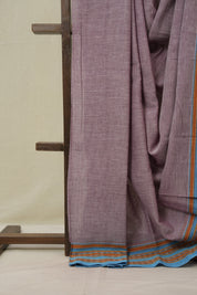 Mauve Plain Cotton Patteda Anchu Saree - SRMPAS291