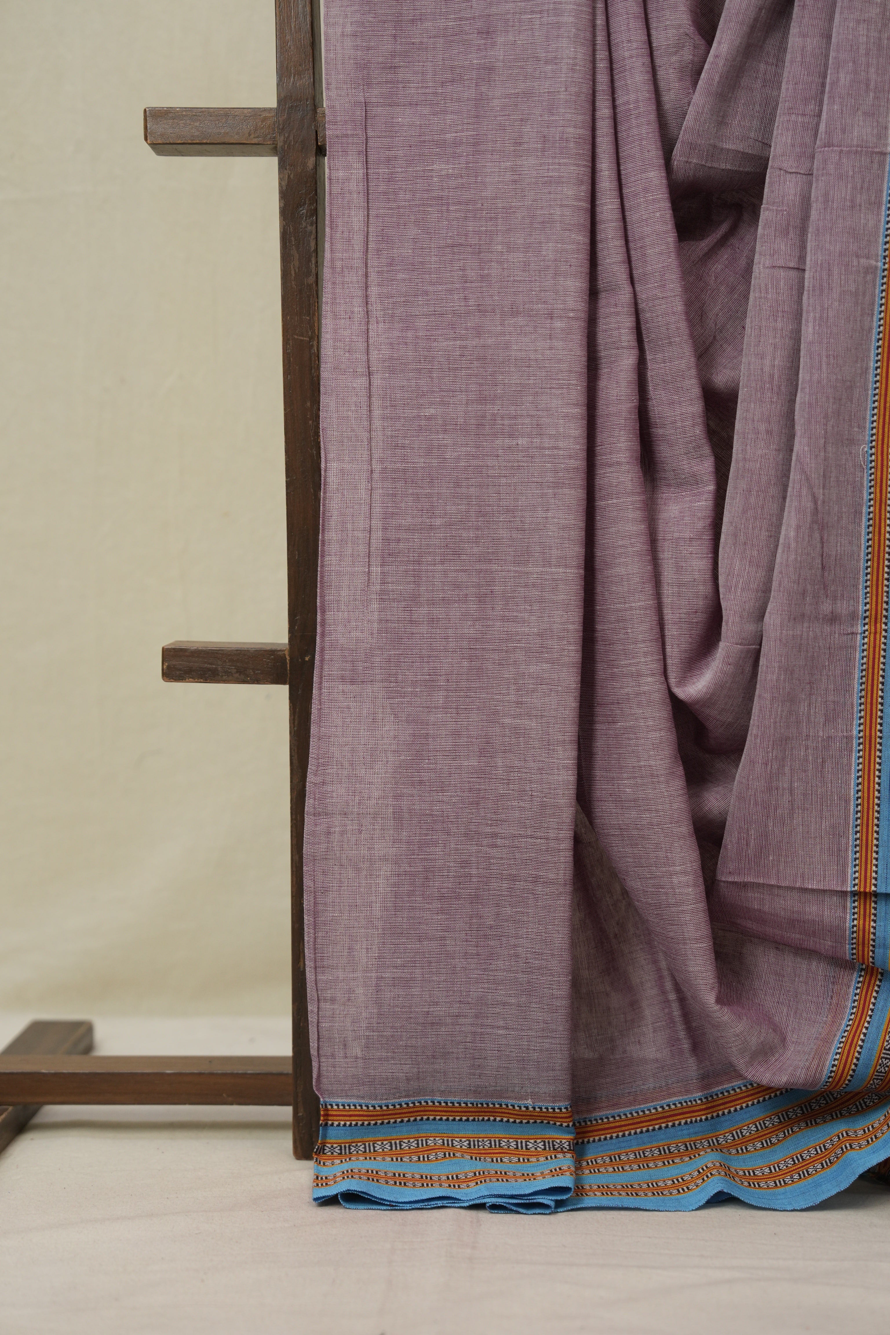 Mauve Plain Cotton Patteda Anchu Saree - SRMPAS291