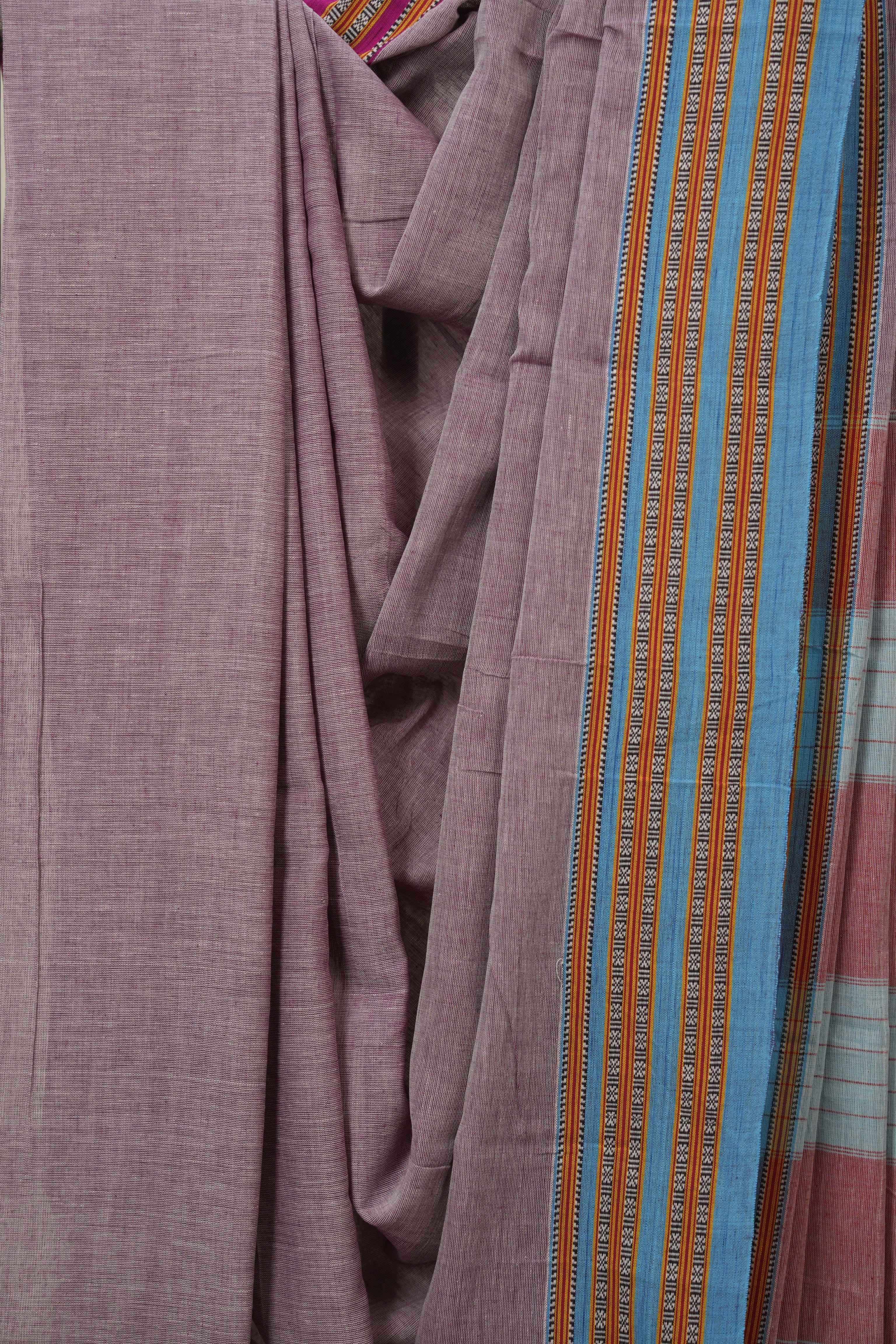 Mauve Plain Cotton Patteda Anchu Saree - SRMPAS291