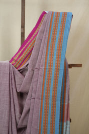 Mauve Plain Cotton Patteda Anchu Saree - SRMPAS291