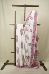 White HBP Cotton Saree - SRWCS3724