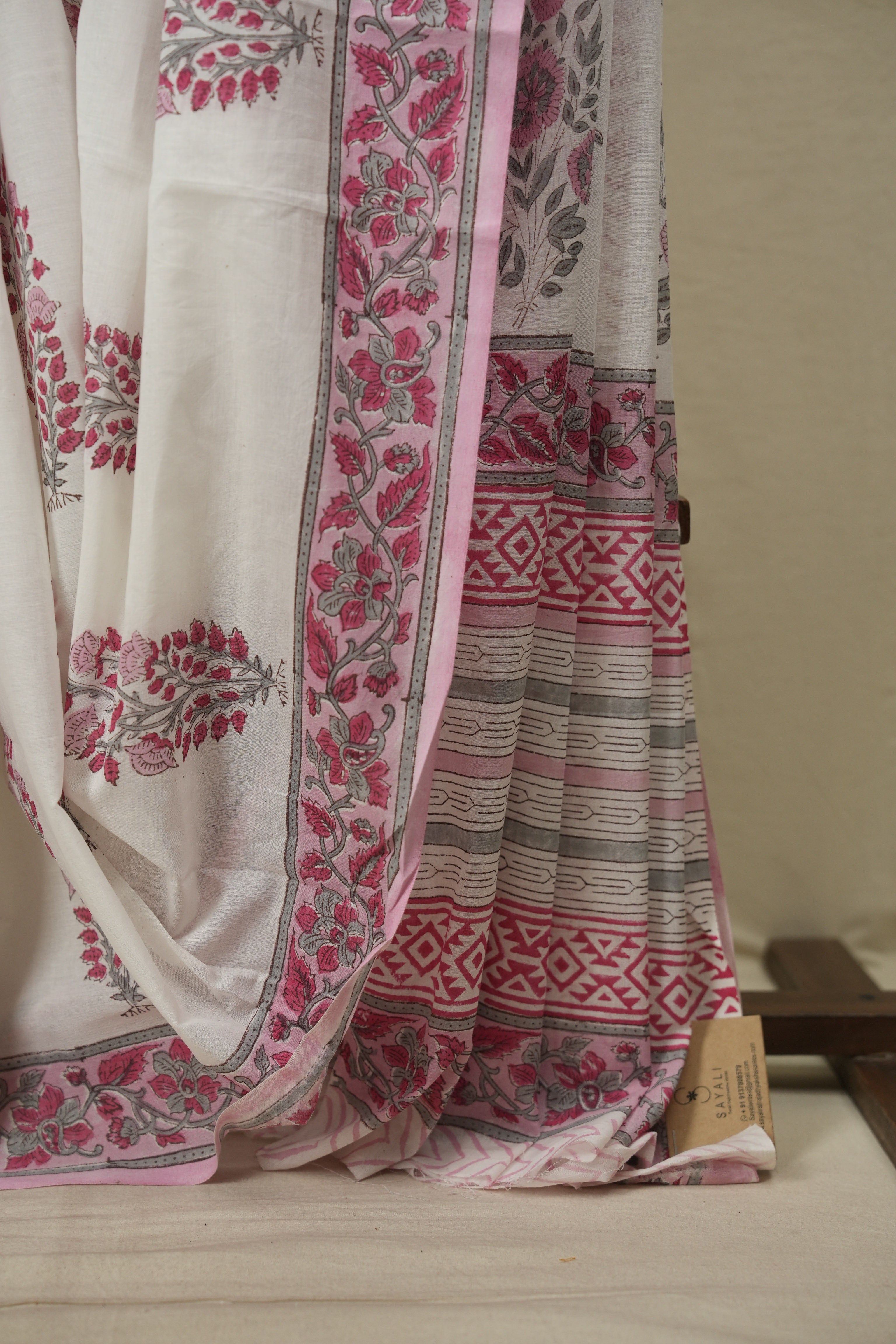 White HBP Cotton Saree - SRWCS3724