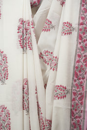 White HBP Cotton Saree - SRWCS3724