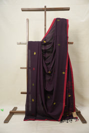 Magenta Black Cotton Jamdani Saree - SRMBCJS162