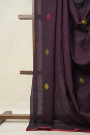 Magenta Black Cotton Jamdani Saree - SRMBCJS162