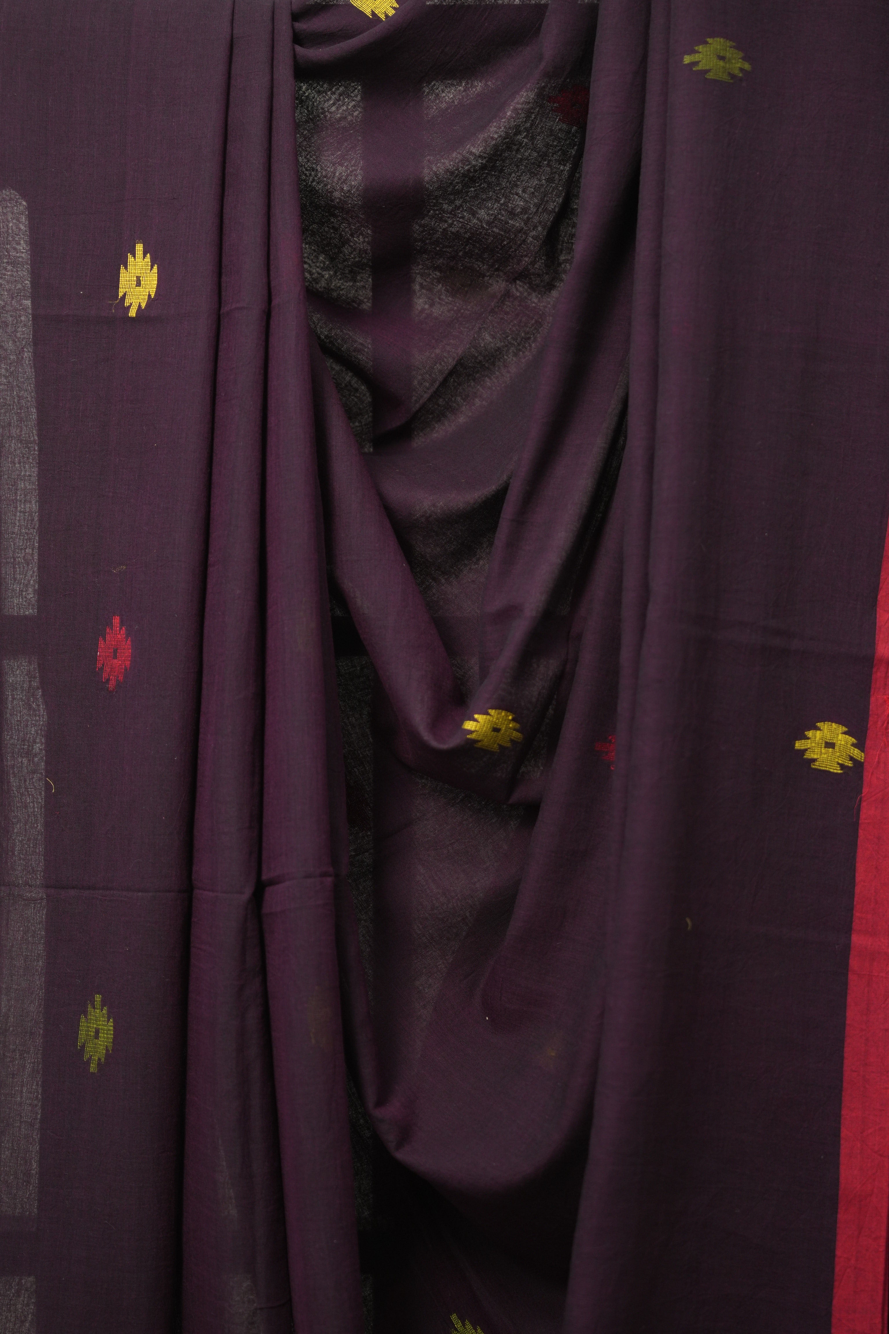 Magenta Black Cotton Jamdani Saree - SRMBCJS162