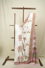 White HBP Cotton Saree - SRWCS3731