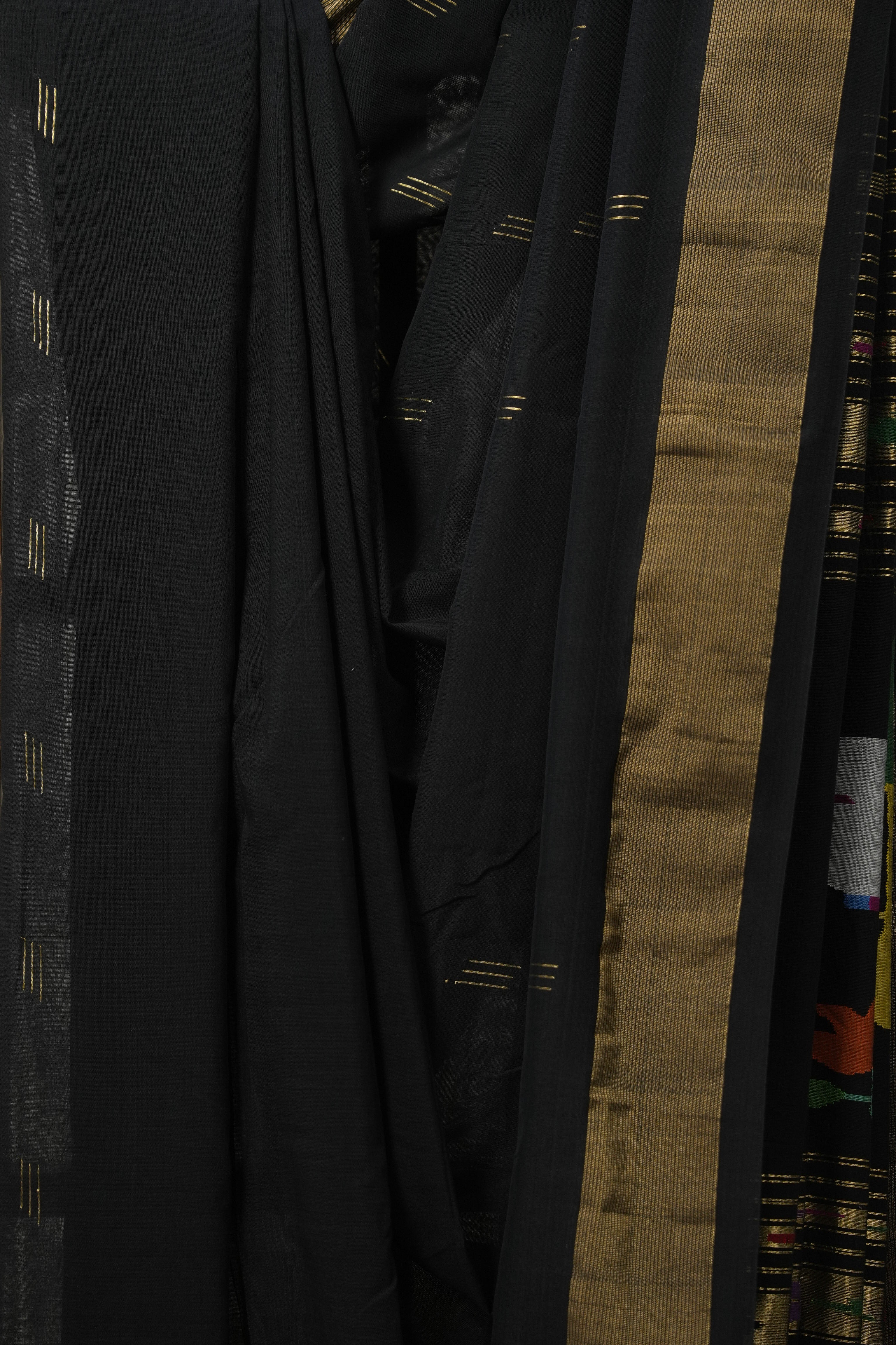Black Cotton Paithani Saree - SRBCPS681