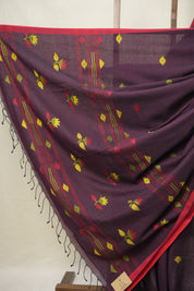 Magenta Black Cotton Jamdani Saree - SRMBCJS162