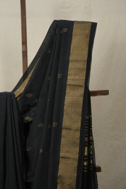 Black Cotton Paithani Saree - SRBCPS681