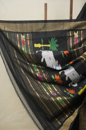 Black Cotton Paithani Saree - SRBCPS681