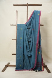 Teal Blue Cotton Jamdani Saree - SRTBCJS161