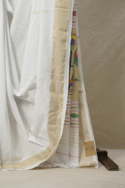 White Cotton Paithani Saree - SRWCPS683