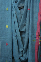 Teal Blue Cotton Jamdani Saree - SRTBCJS161