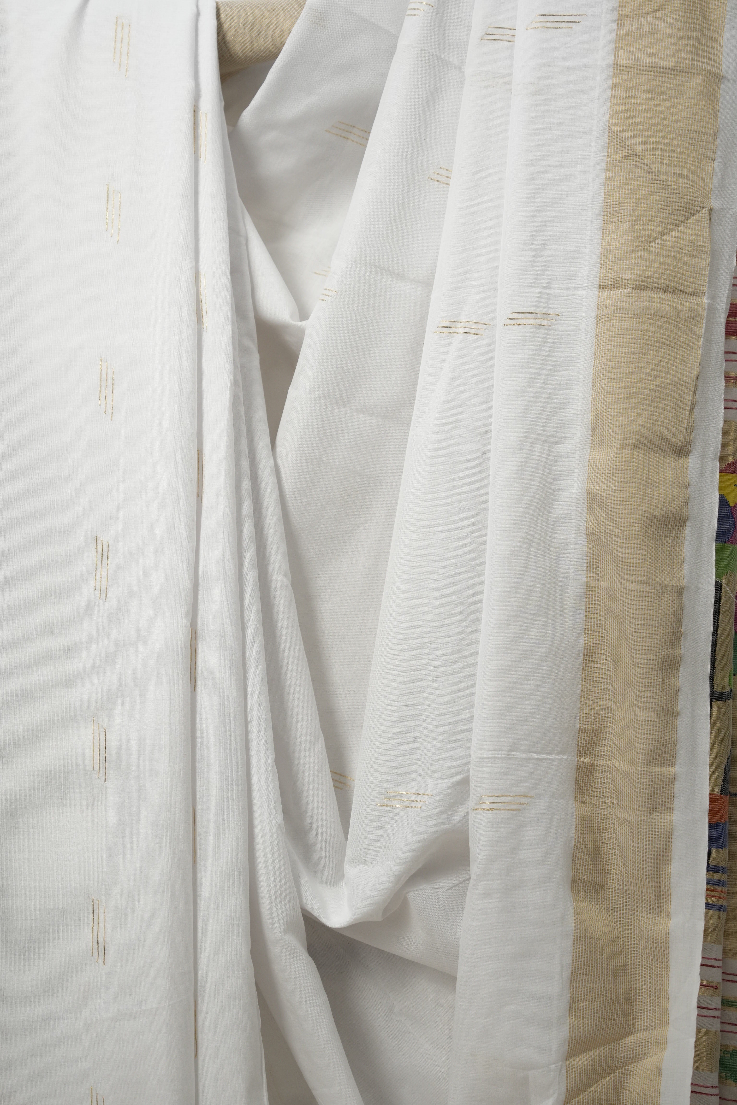 White Cotton Paithani Saree - SRWCPS683