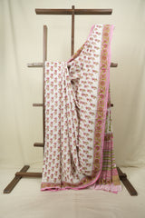 White HBP Cotton Saree - SRWCS3737