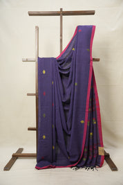 Purple Black Cotton Jamdani Saree - SRPBCJS160