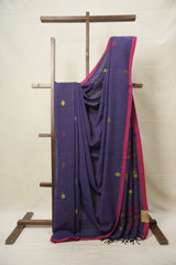 Purple Black Cotton Jamdani Saree - SRPBCJS160