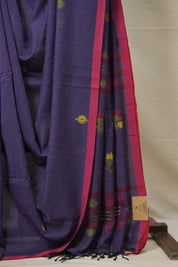 Purple Black Cotton Jamdani Saree - SRPBCJS160