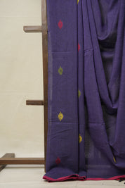 Purple Black Cotton Jamdani Saree - SRPBCJS160