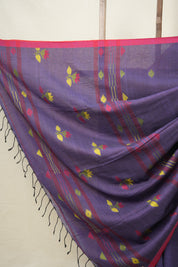 Purple Black Cotton Jamdani Saree - SRPBCJS160
