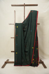 Forest Green Cotton Jamdani Saree - SRFGCJS159
