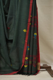 Forest Green Cotton Jamdani Saree - SRFGCJS159