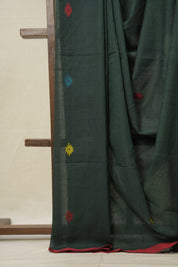 Forest Green Cotton Jamdani Saree - SRFGCJS159