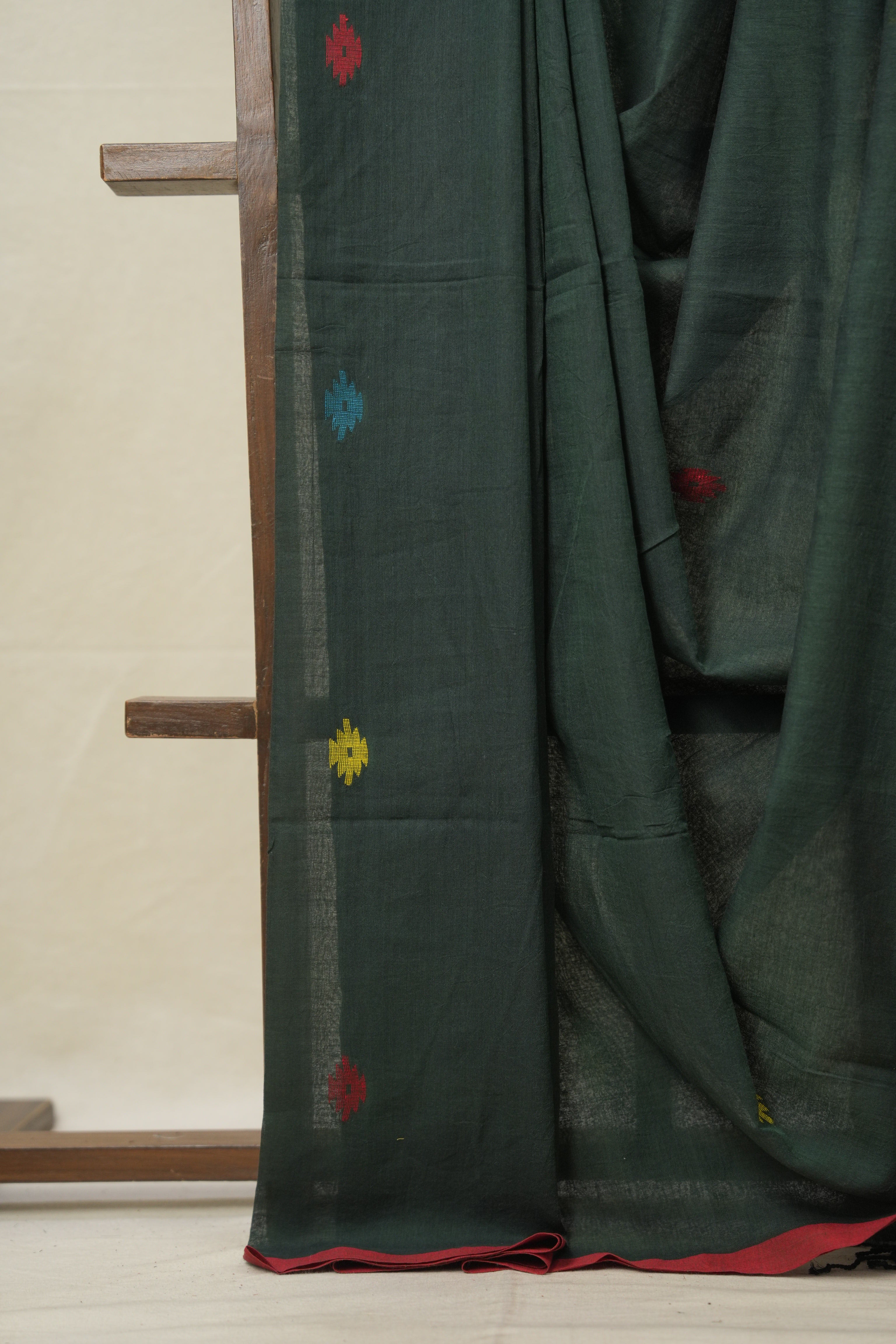 Forest Green Cotton Jamdani Saree - SRFGCJS159