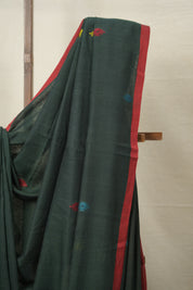 Forest Green Cotton Jamdani Saree - SRFGCJS159
