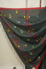 Forest Green Cotton Jamdani Saree - SRFGCJS159