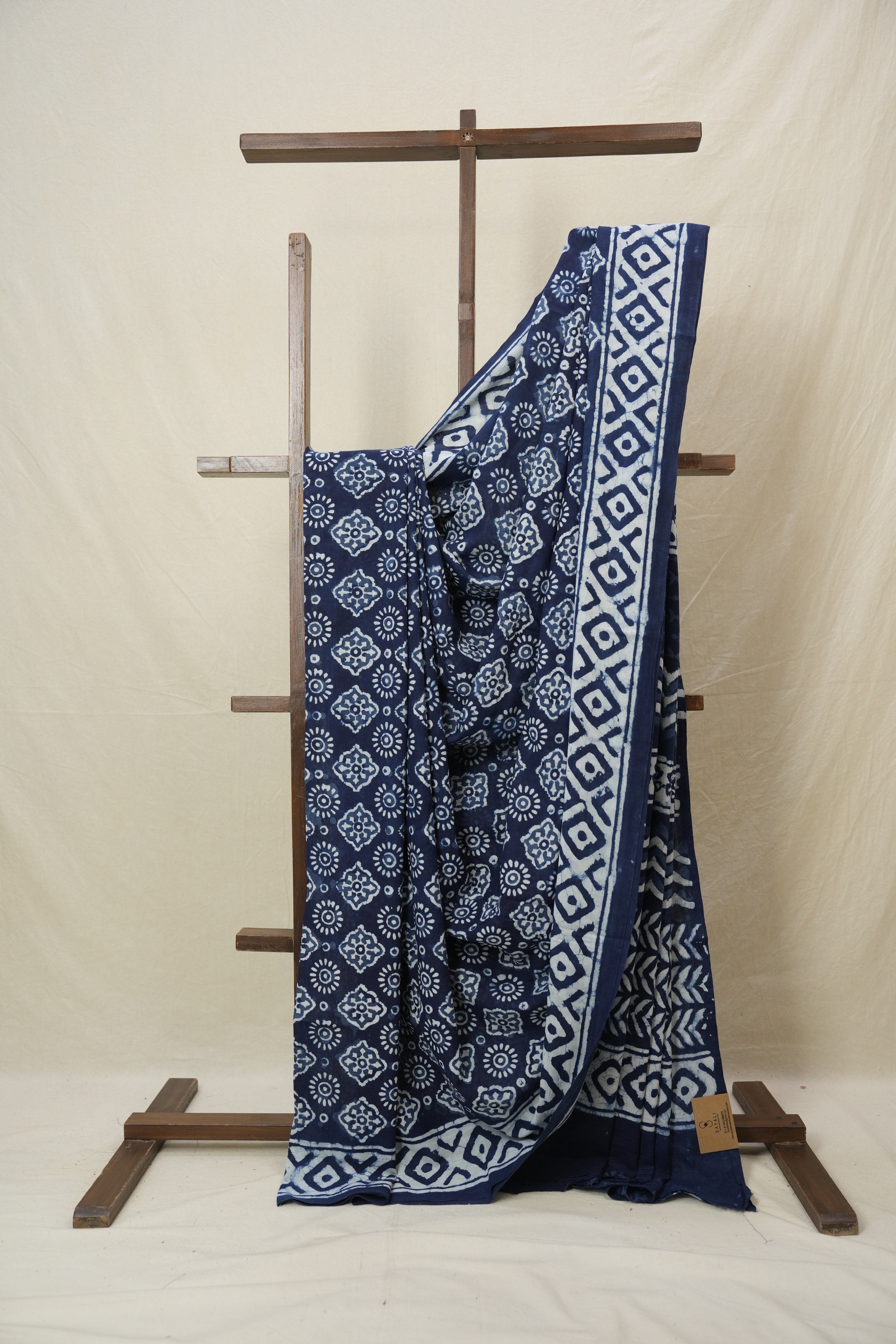 Indigo HBP Cotton Saree - SRICS3221