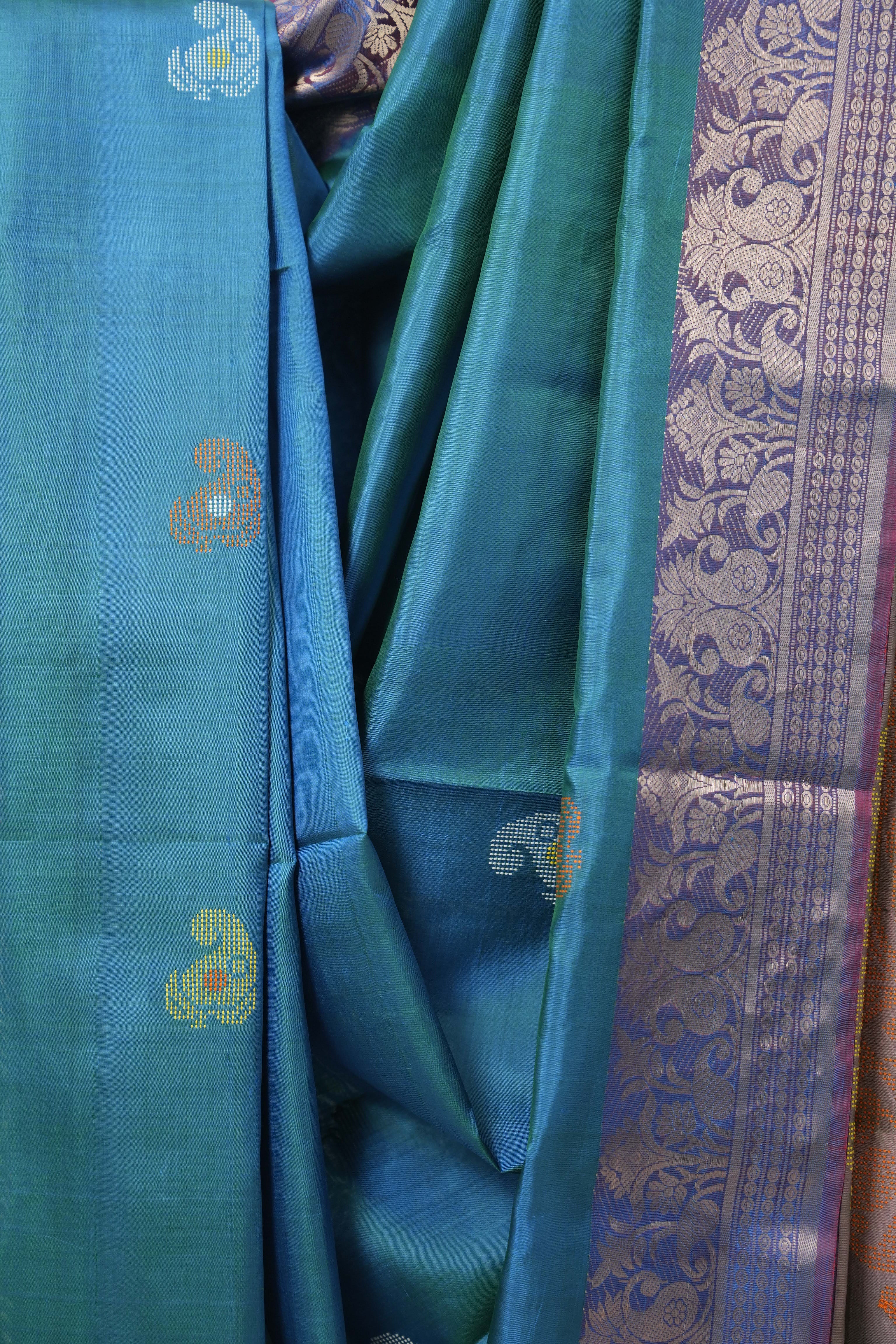 Peacock Blue Mulberry Silk Saree - SRPBMSS10