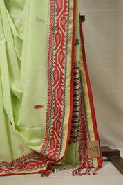 Pista Green Bengal Cotton Jamdani Saree - SRPGBCJS179
