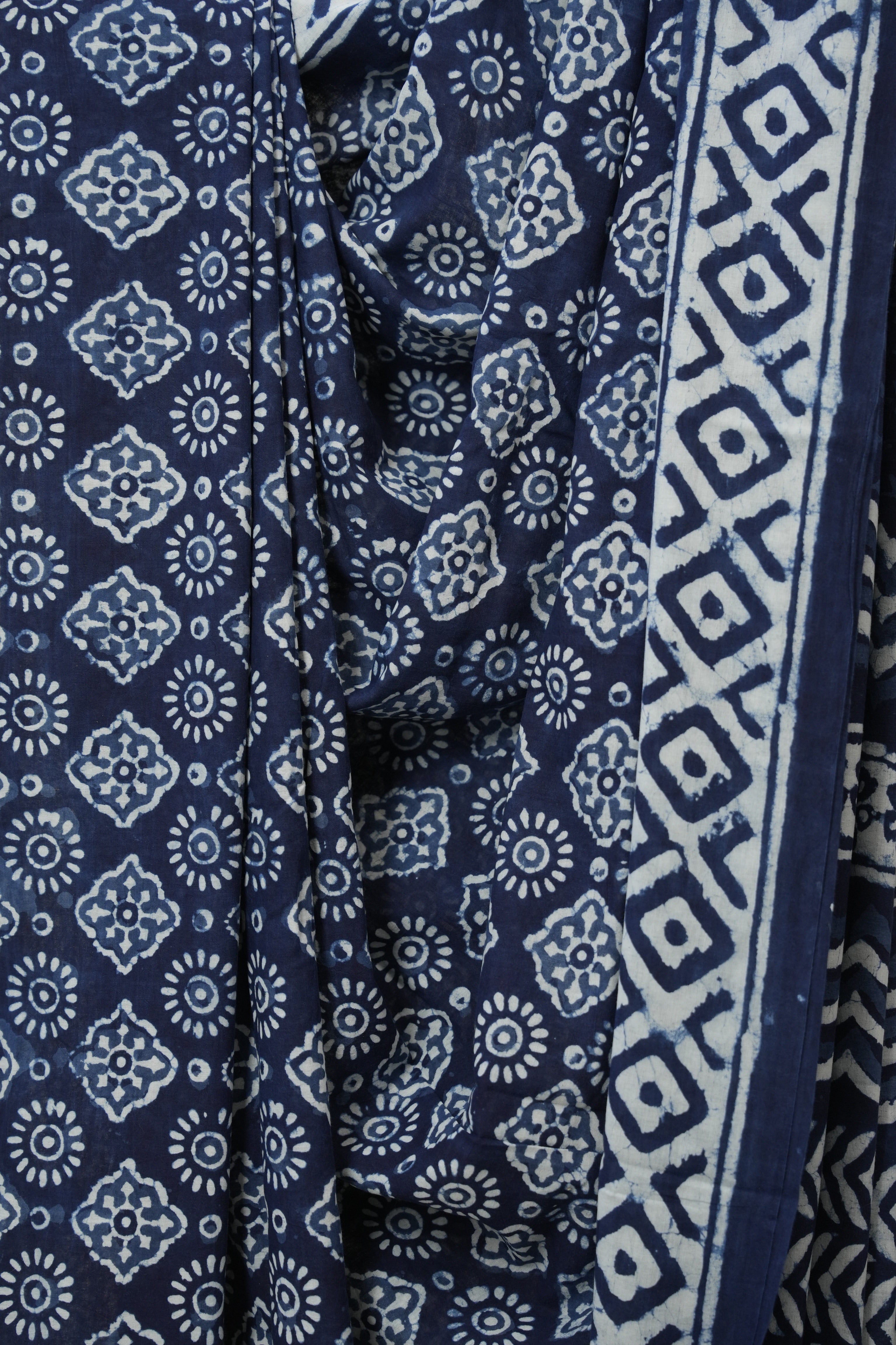 Indigo HBP Cotton Saree - SRICS3221