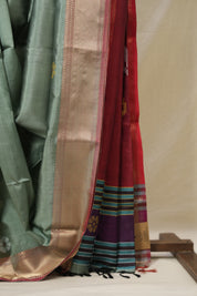 Sage Green Mulberry Silk Saree - SRSGMSS12