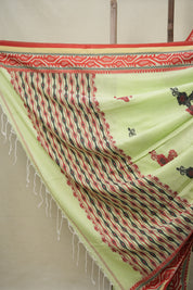 Pista Green Bengal Cotton Jamdani Saree - SRPGBCJS179