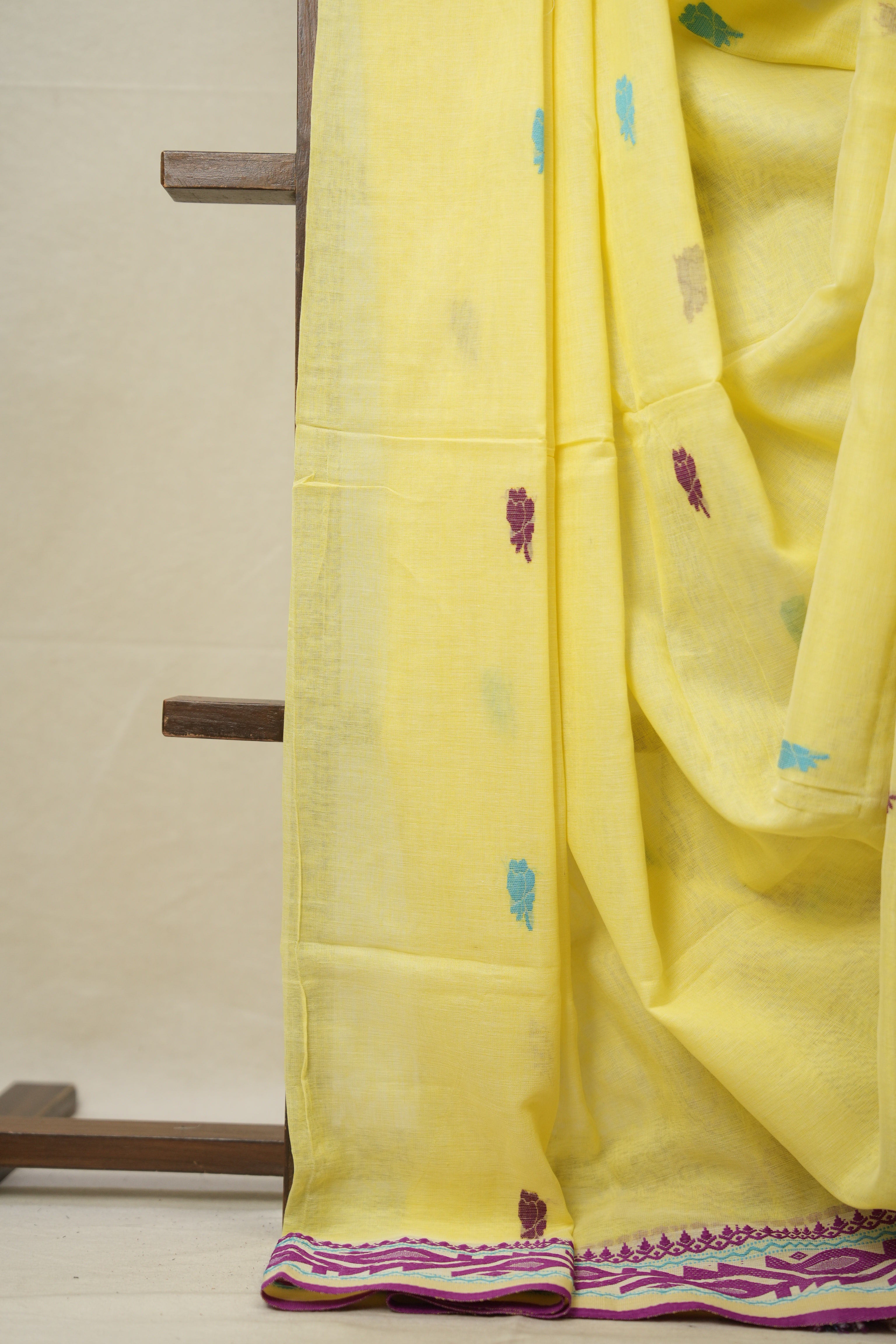 Butter Yellow Bengal Cotton Jamdani Saree - SRBYBCJS178