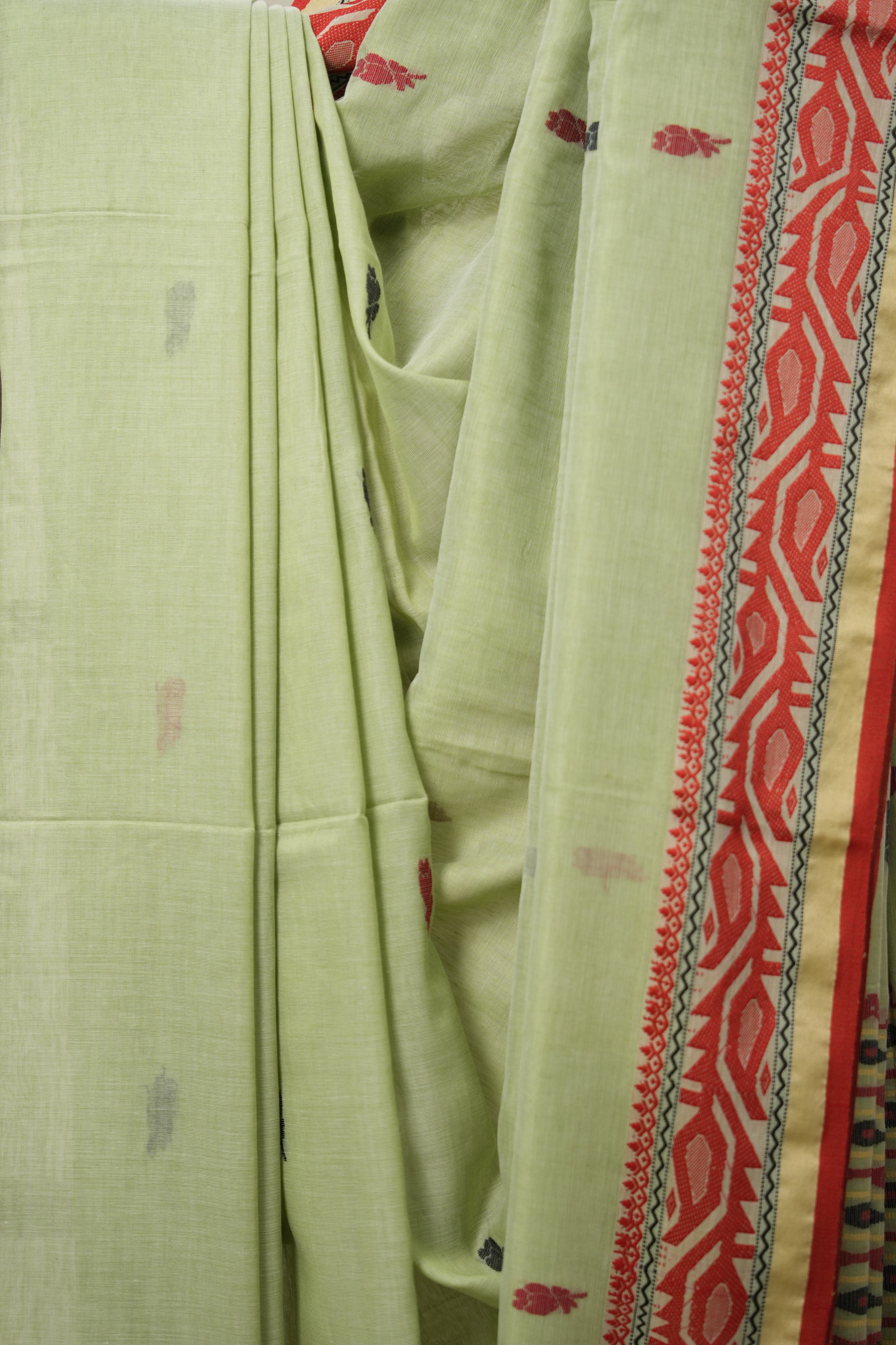 Pista Bengal Cotton Jamdani Saree - SRPBCJS186