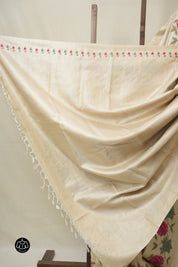 Cream Machine Embroidered Tussar Silk Saree - SRCMETSS1541